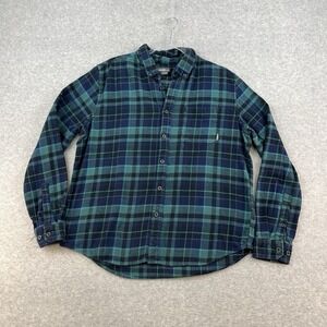 Eddie Bauer Shirt Mens Large Green Blue Brown Plaid Flannel Long Sleeve Pocket